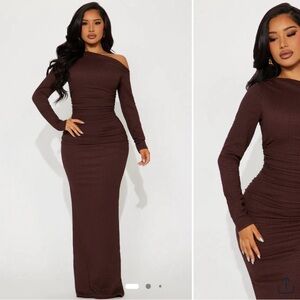 Fashion Nova Chocolate One Shoulder Dress BRAND NEW